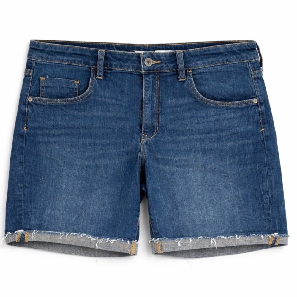 Pilcro Anthropologie Mid Rise Slim Denim Shorts Size 32 Cuffed Raw Hem‎